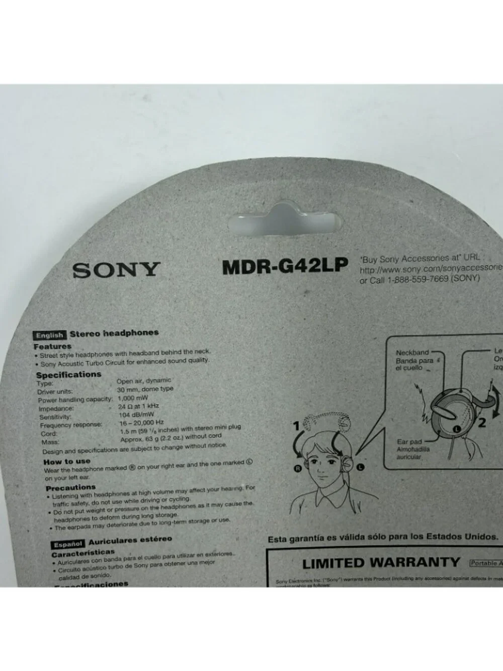 Vintage Sony MDR-G42LP Neckband Stereo On-Ear Headphones 3.5mm Black/Silver 30mm